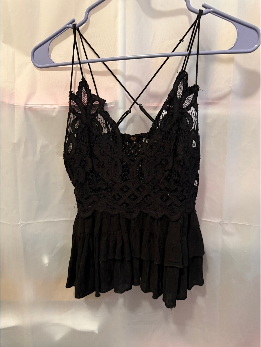 Free People Black Lace and Ruffle Camisole Top XS